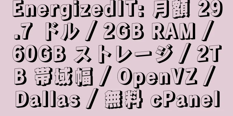 EnergizedIT: 月額 29.7 ドル / 2GB RAM / 60GB ストレージ / 2TB 帯域幅 / OpenVZ / Dallas / 無料 cPanel