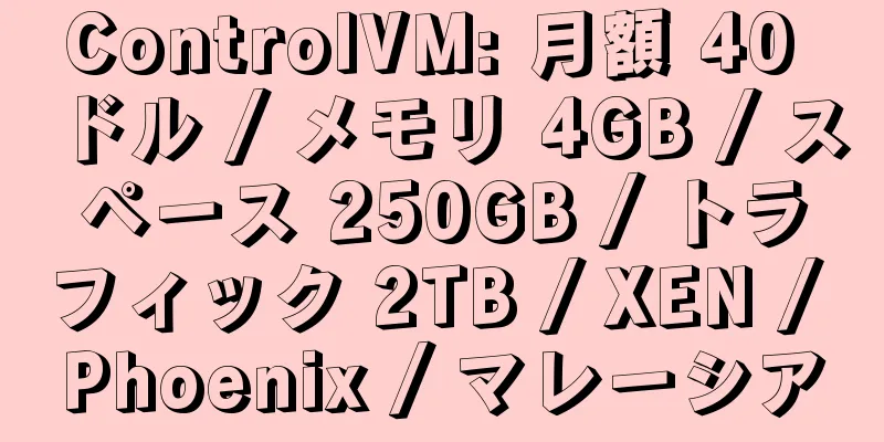 ControlVM: 月額 40 ドル / メモリ 4GB / スペース 250GB / トラフィック 2TB / XEN / Phoenix / マレーシア