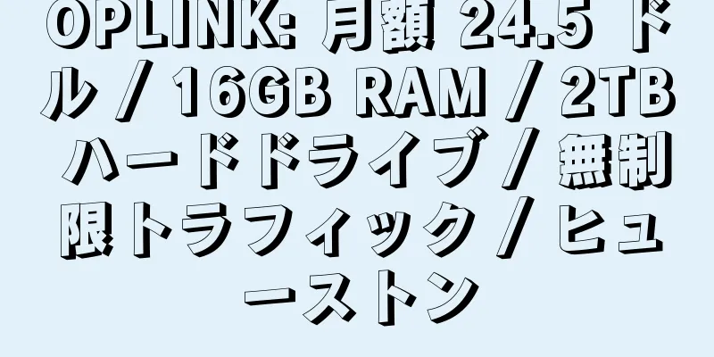 OPLINK: 月額 24.5 ドル / 16GB RAM / 2TB ハードドライブ / 無制限トラフィック / ヒューストン