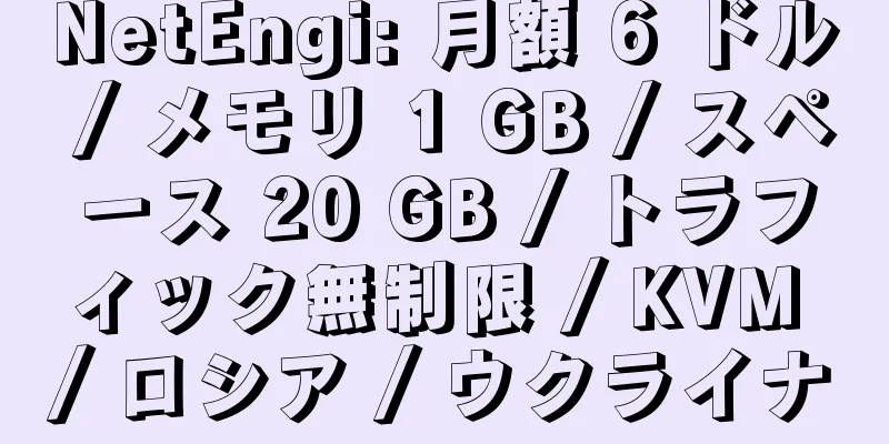 NetEngi: 月額 6 ドル / メモリ 1 GB / スペース 20 GB / トラフィック無制限 / KVM / ロシア / ウクライナ