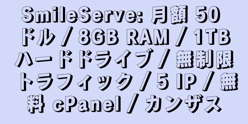 SmileServe: 月額 50 ドル / 8GB RAM / 1TB ハードドライブ / 無制限トラフィック / 5 IP / 無料 cPanel / カンザス