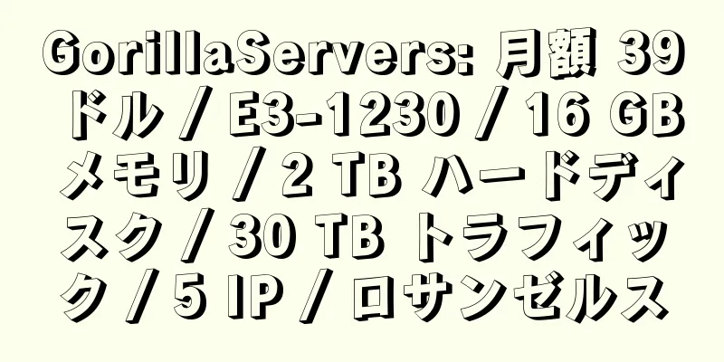 GorillaServers: 月額 39 ドル / E3-1230 / 16 GB メモリ / 2 TB ハードディスク / 30 TB トラフィック / 5 IP / ロサンゼルス