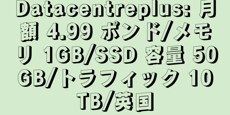 Datacentreplus: 月額 4.99 ポンド/メモリ 1GB/SSD 容量 50GB/トラフィック 10TB/英国