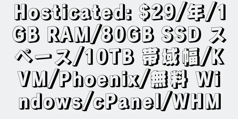 Hosticated: $29/年/1GB RAM/80GB SSD スペース/10TB 帯域幅/KVM/Phoenix/無料 Windows/cPanel/WHM