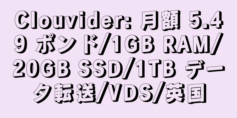 Clouvider: 月額 5.49 ポンド/1GB RAM/20GB SSD/1TB データ転送/VDS/英国