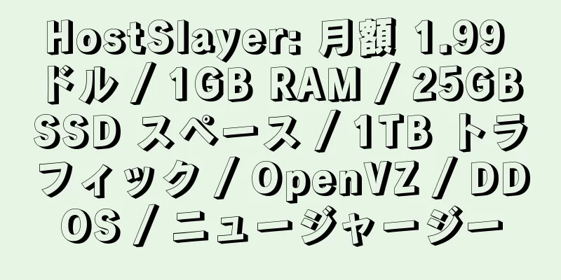 HostSlayer: 月額 1.99 ドル / 1GB RAM / 25GB SSD スペース / 1TB トラフィック / OpenVZ / DDOS / ニュージャージー