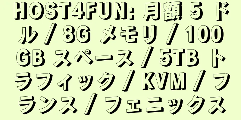 HOST4FUN: 月額 5 ドル / 8G メモリ / 100GB スペース / 5TB トラフィック / KVM / フランス / フェニックス