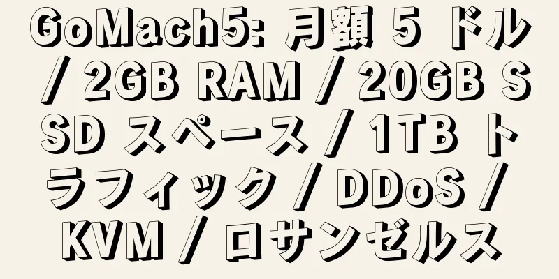 GoMach5: 月額 5 ドル / 2GB RAM / 20GB SSD スペース / 1TB トラフィック / DDoS / KVM / ロサンゼルス