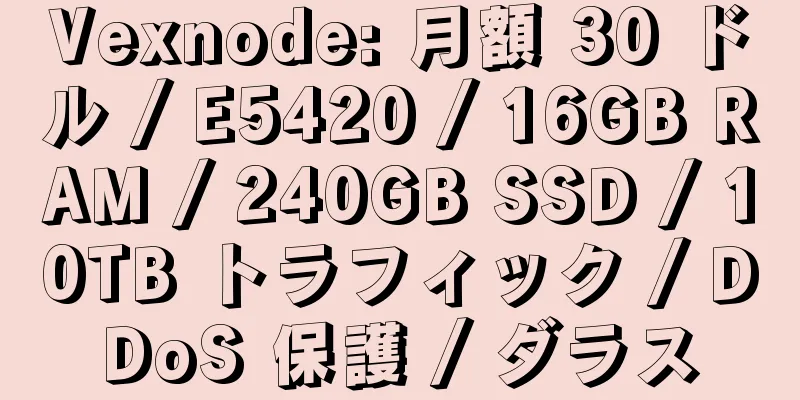 Vexnode: 月額 30 ドル / E5420 / 16GB RAM / 240GB SSD / 10TB トラフィック / DDoS 保護 / ダラス