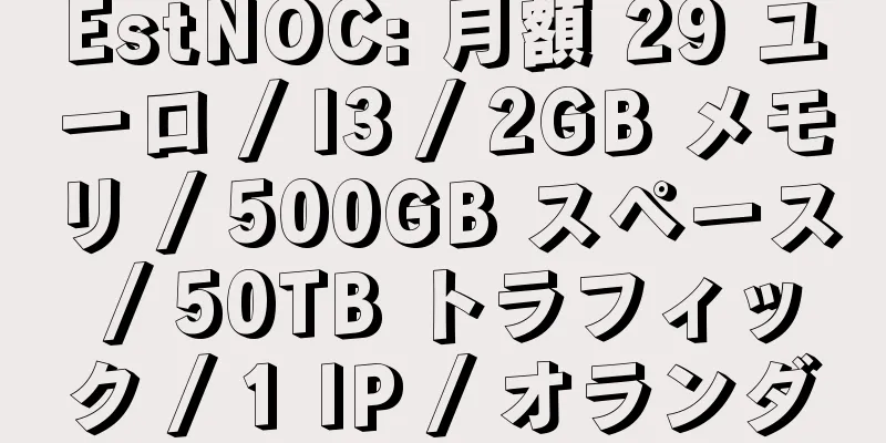 EstNOC: 月額 29 ユーロ / I3 / 2GB メモリ / 500GB スペース / 50TB トラフィック / 1 IP / オランダ