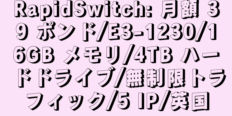 RapidSwitch: 月額 39 ポンド/E3-1230/16GB メモリ/4TB ハードドライブ/無制限トラフィック/5 IP/英国