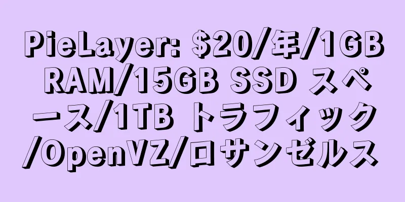 PieLayer: $20/年/1GB RAM/15GB SSD スペース/1TB トラフィック/OpenVZ/ロサンゼルス