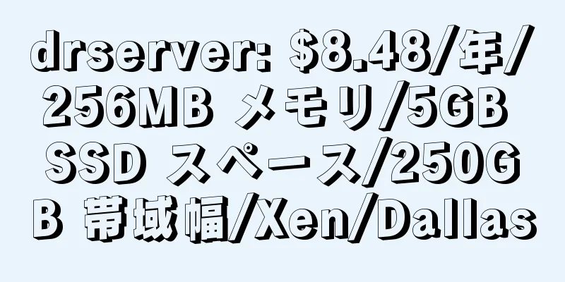 drserver: $8.48/年/256MB メモリ/5GB SSD スペース/250GB 帯域幅/Xen/Dallas