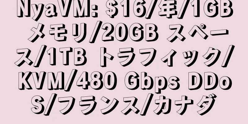 NyaVM: $16/年/1GB メモリ/20GB スペース/1TB トラフィック/KVM/480 Gbps DDoS/フランス/カナダ