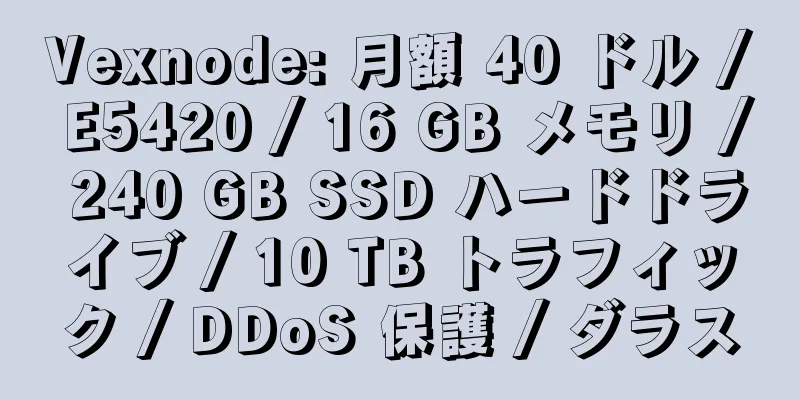 Vexnode: 月額 40 ドル / E5420 / 16 GB メモリ / 240 GB SSD ハードドライブ / 10 TB トラフィック / DDoS 保護 / ダラス