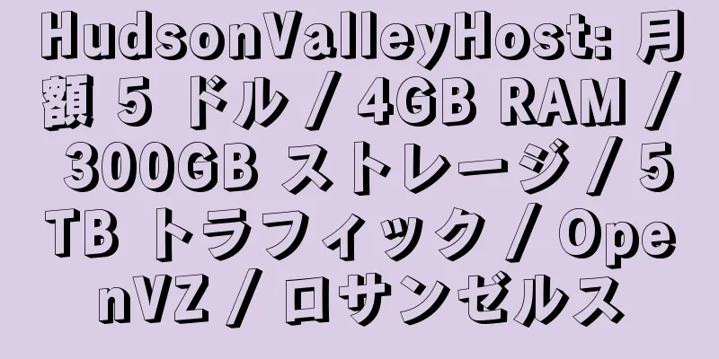 HudsonValleyHost: 月額 5 ドル / 4GB RAM / 300GB ストレージ / 5TB トラフィック / OpenVZ / ロサンゼルス