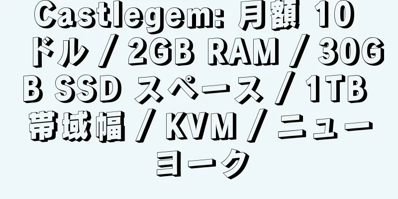 Castlegem: 月額 10 ドル / 2GB RAM / 30GB SSD スペース / 1TB 帯域幅 / KVM / ニューヨーク