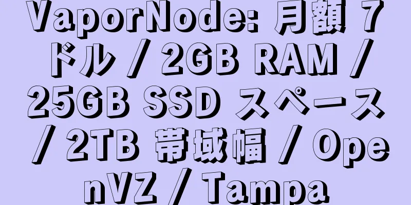 VaporNode: 月額 7 ドル / 2GB RAM / 25GB SSD スペース / 2TB 帯域幅 / OpenVZ / Tampa