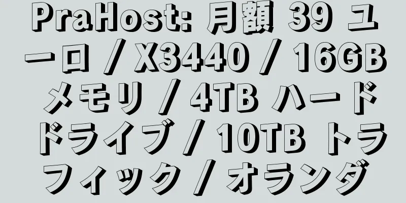 PraHost: 月額 39 ユーロ / X3440 / 16GB メモリ / 4TB ハードドライブ / 10TB トラフィック / オランダ