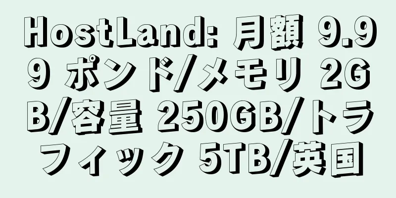 HostLand: 月額 9.99 ポンド/メモリ 2GB/容量 250GB/トラフィック 5TB/英国