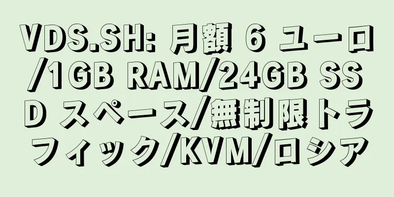 VDS.SH: 月額 6 ユーロ/1GB RAM/24GB SSD スペース/無制限トラフィック/KVM/ロシア