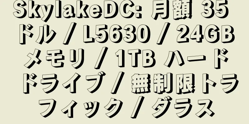 SkylakeDC: 月額 35 ドル / L5630 / 24GB メモリ / 1TB ハードドライブ / 無制限トラフィック / ダラス