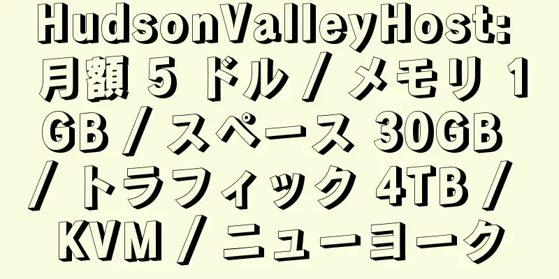 HudsonValleyHost: 月額 5 ドル / メモリ 1GB / スペース 30GB / トラフィック 4TB / KVM / ニューヨーク