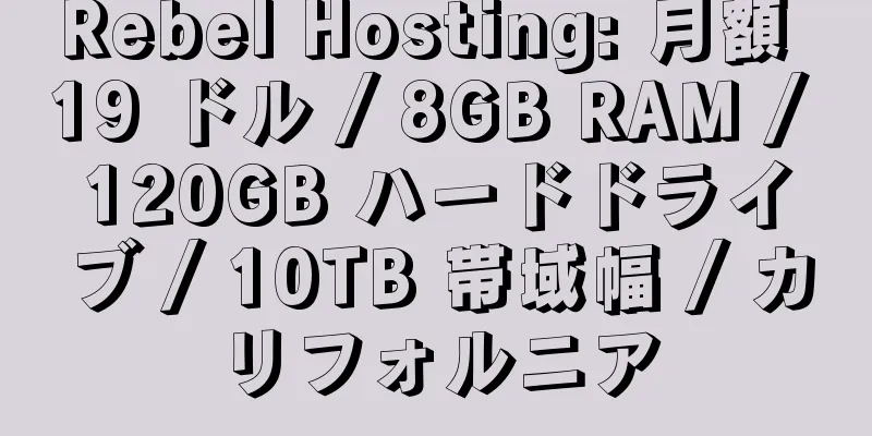 Rebel Hosting: 月額 19 ドル / 8GB RAM / 120GB ハードドライブ / 10TB 帯域幅 / カリフォルニア