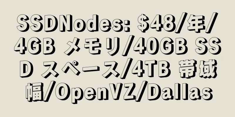 SSDNodes: $48/年/4GB メモリ/40GB SSD スペース/4TB 帯域幅/OpenVZ/Dallas