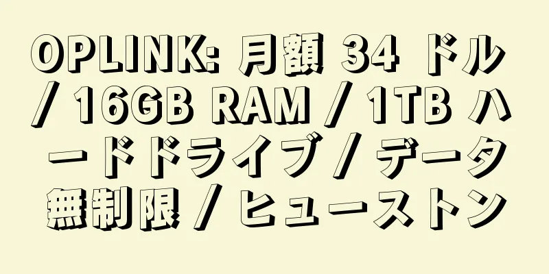 OPLINK: 月額 34 ドル / 16GB RAM / 1TB ハードドライブ / データ無制限 / ヒューストン