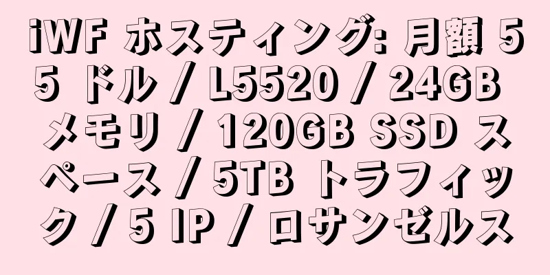 iWF ホスティング: 月額 55 ドル / L5520 / 24GB メモリ / 120GB SSD スペース / 5TB トラフィック / 5 IP / ロサンゼルス