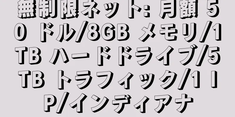 無制限ネット: 月額 50 ドル/8GB メモリ/1TB ハードドライブ/5TB トラフィック/1 IP/インディアナ