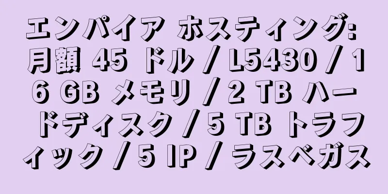 エンパイア ホスティング: 月額 45 ドル / L5430 / 16 GB メモリ / 2 TB ハードディスク / 5 TB トラフィック / 5 IP / ラスベガス