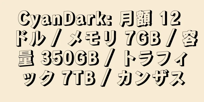 CyanDark: 月額 12 ドル / メモリ 7GB / 容量 350GB / トラフィック 7TB / カンザス