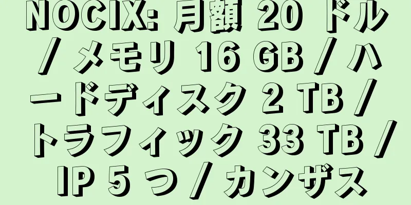 NOCIX: 月額 20 ドル / メモリ 16 GB / ハードディスク 2 TB / トラフィック 33 TB / IP 5 つ / カンザス