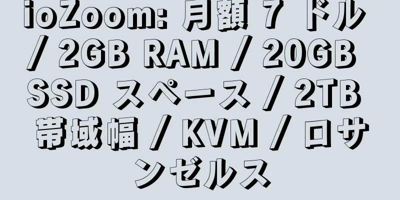 ioZoom: 月額 7 ドル / 2GB RAM / 20GB SSD スペース / 2TB 帯域幅 / KVM / ロサンゼルス