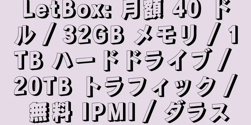 LetBox: 月額 40 ドル / 32GB メモリ / 1TB ハードドライブ / 20TB トラフィック / 無料 IPMI / ダラス