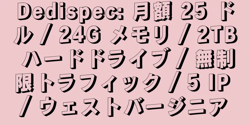 Dedispec: 月額 25 ドル / 24G メモリ / 2TB ハードドライブ / 無制限トラフィック / 5 IP / ウェストバージニア