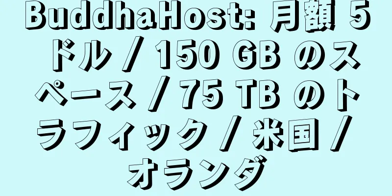 BuddhaHost: 月額 5 ドル / 150 GB のスペース / 75 TB のトラフィック / 米国 / オランダ