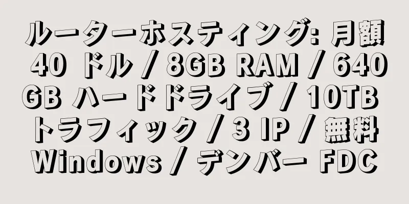 ルーターホスティング: 月額 40 ドル / 8GB RAM / 640GB ハードドライブ / 10TB トラフィック / 3 IP / 無料 Windows / デンバー FDC