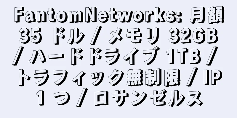 FantomNetworks: 月額 35 ドル / メモリ 32GB / ハードドライブ 1TB / トラフィック無制限 / IP 1 つ / ロサンゼルス