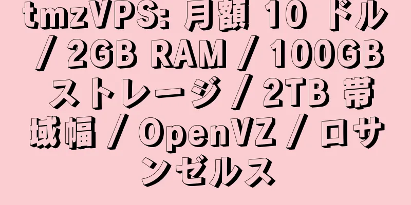 tmzVPS: 月額 10 ドル / 2GB RAM / 100GB ストレージ / 2TB 帯域幅 / OpenVZ / ロサンゼルス