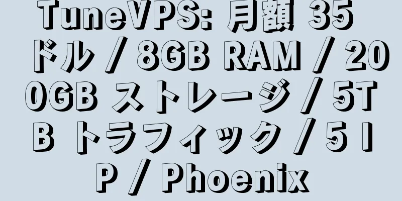 TuneVPS: 月額 35 ドル / 8GB RAM / 200GB ストレージ / 5TB トラフィック / 5 IP / Phoenix