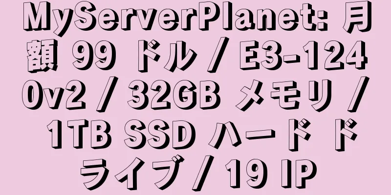 MyServerPlanet: 月額 99 ドル / E3-1240v2 / 32GB メモリ / 1TB SSD ハード ドライブ / 19 IP