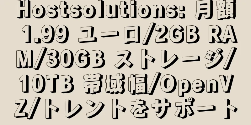 Hostsolutions: 月額 1.99 ユーロ/2GB RAM/30GB ストレージ/10TB 帯域幅/OpenVZ/トレントをサポート