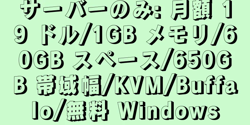 サーバーのみ: 月額 19 ドル/1GB メモリ/60GB スペース/650GB 帯域幅/KVM/Buffalo/無料 Windows