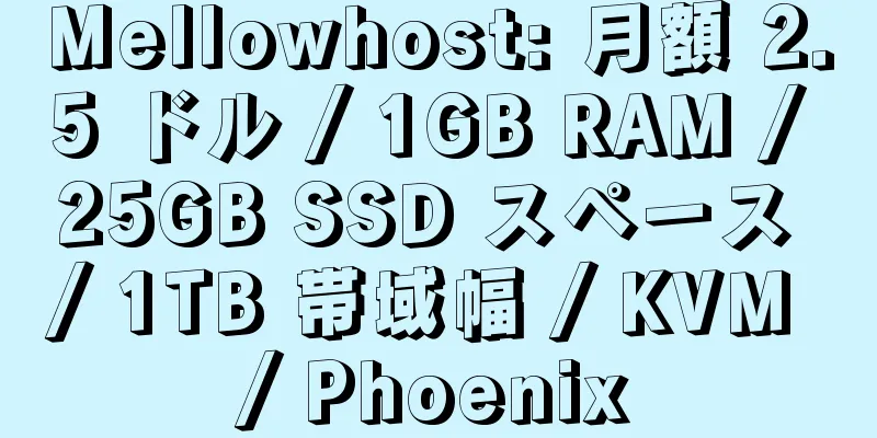 Mellowhost: 月額 2.5 ドル / 1GB RAM / 25GB SSD スペース / 1TB 帯域幅 / KVM / Phoenix