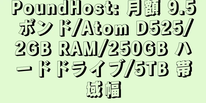 PoundHost: 月額 9.5 ポンド/Atom D525/2GB RAM/250GB ハードドライブ/5TB 帯域幅