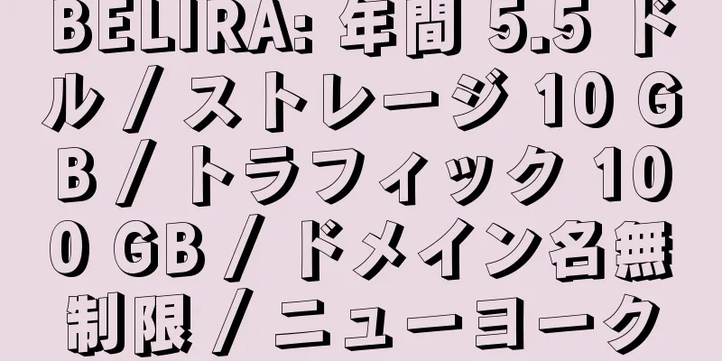 BELIRA: 年間 5.5 ドル / ストレージ 10 GB / トラフィック 100 GB / ドメイン名無制限 / ニューヨーク