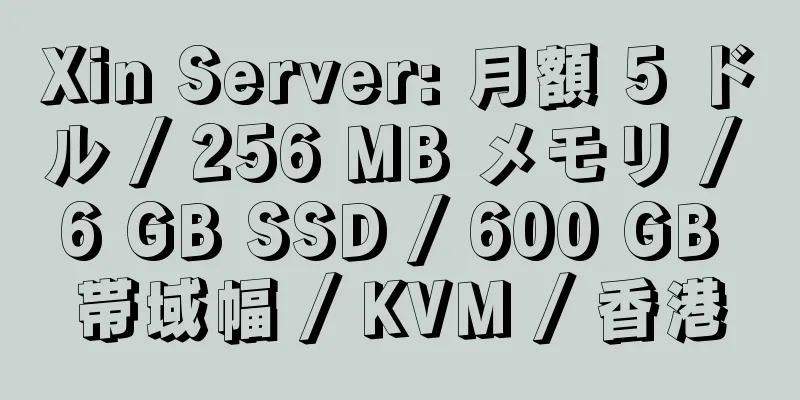 Xin Server: 月額 5 ドル / 256 MB メモリ / 6 GB SSD / 600 GB 帯域幅 / KVM / 香港